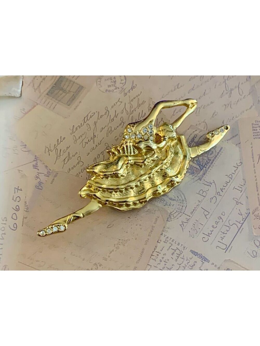 Danecraft Vintage Ballerina Dancer Rhinestone Figural Brooch Pin